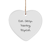Funny Painting Quote Heart Ornament for Painting Enthusiasts, Gifts from Friends, Christmas Unique Gifts for Painting Lovers, Eat. Sleep. Painting. Repeat. - Image 1